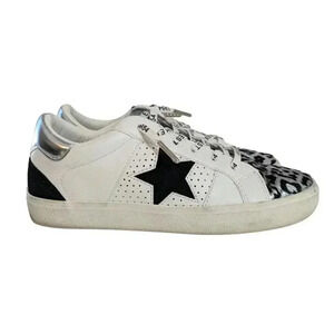 Vintage Havana Elina White Silver Gray Leopard Suede Star Sneakers Size 7.5